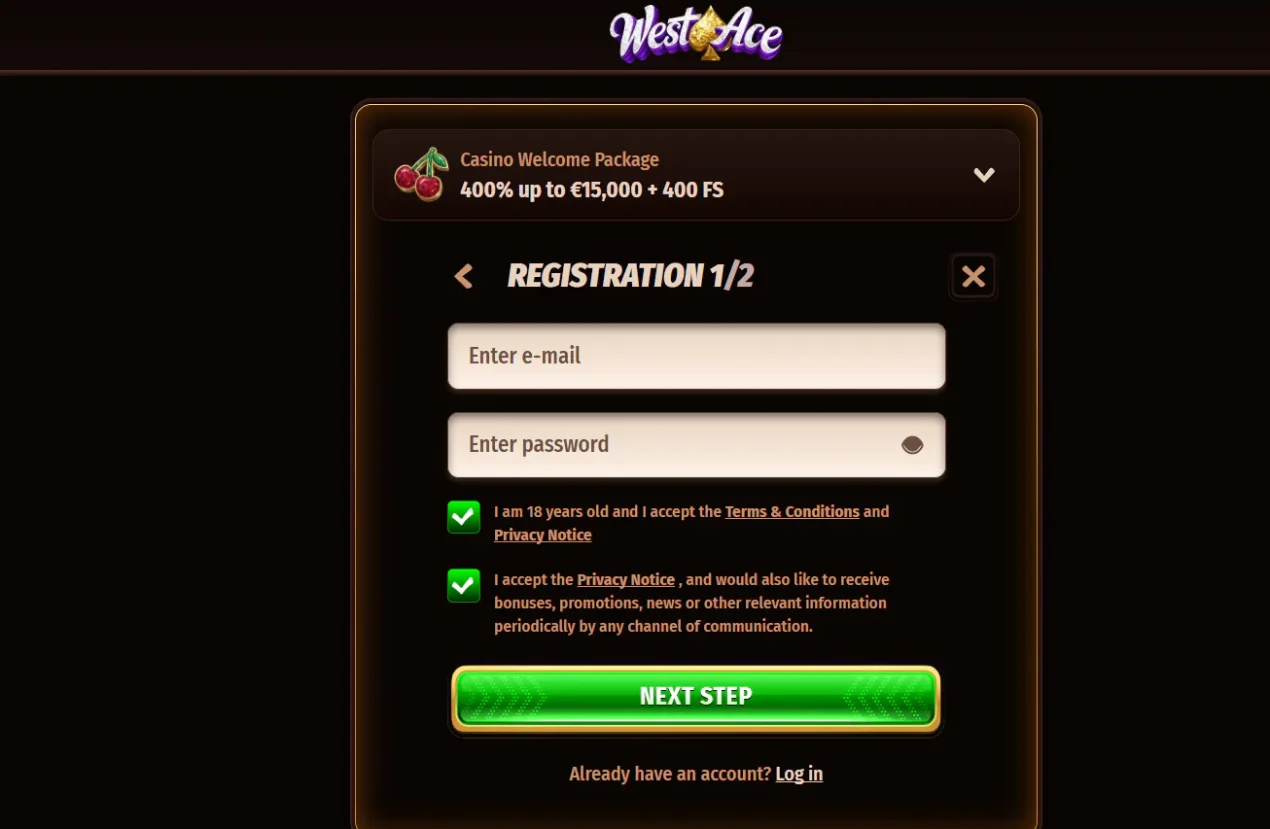 Official Westace registration page or account verification interface